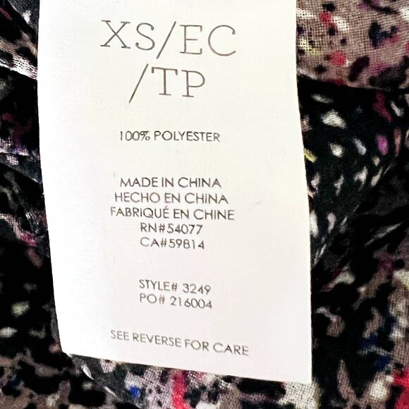 CAbi Blouse XS Black Sheer Chiffon Abstract Print Long Sleeve - Picture 9 of 10